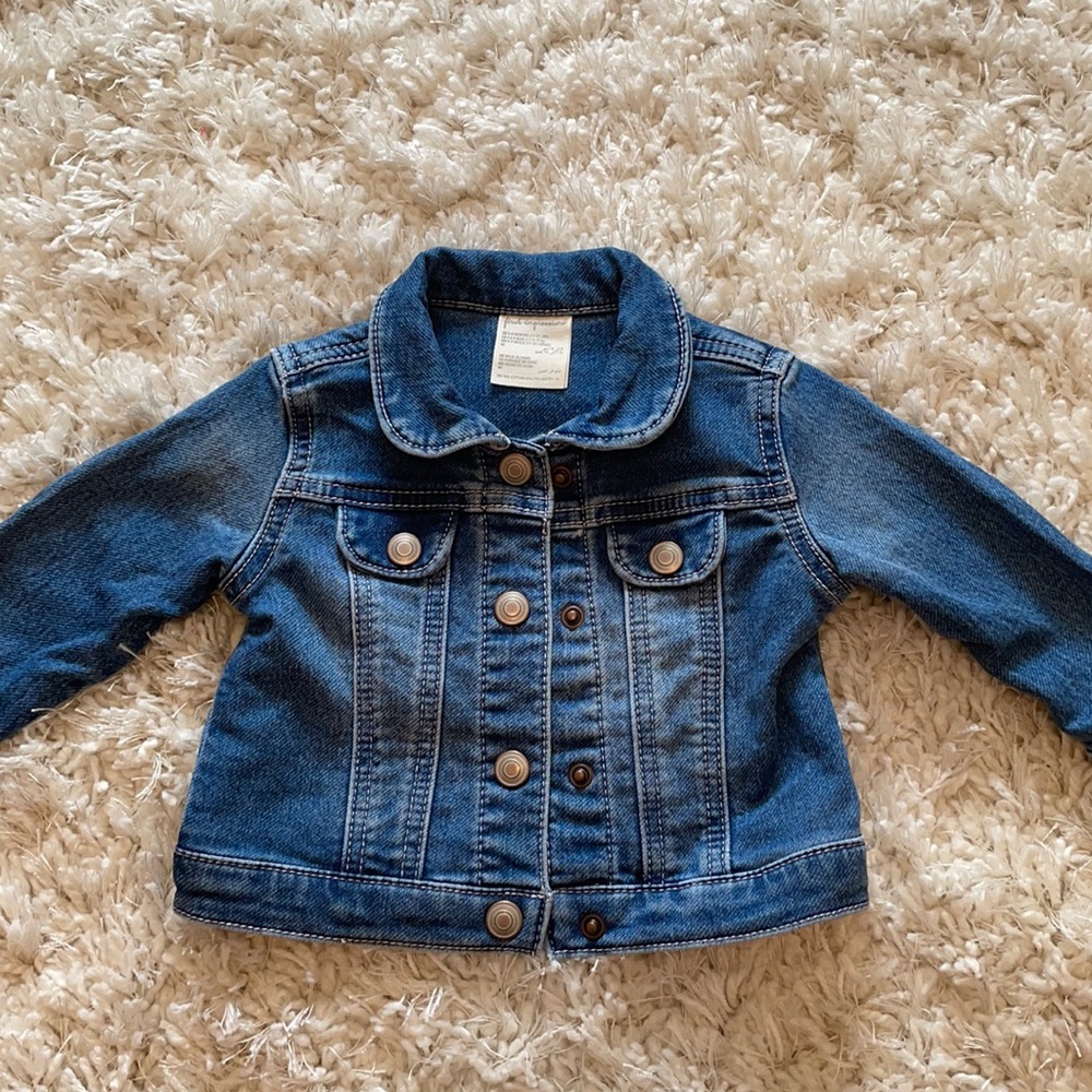 First Impressions Baby Girls denim jean jacket with Peter Pan collar!